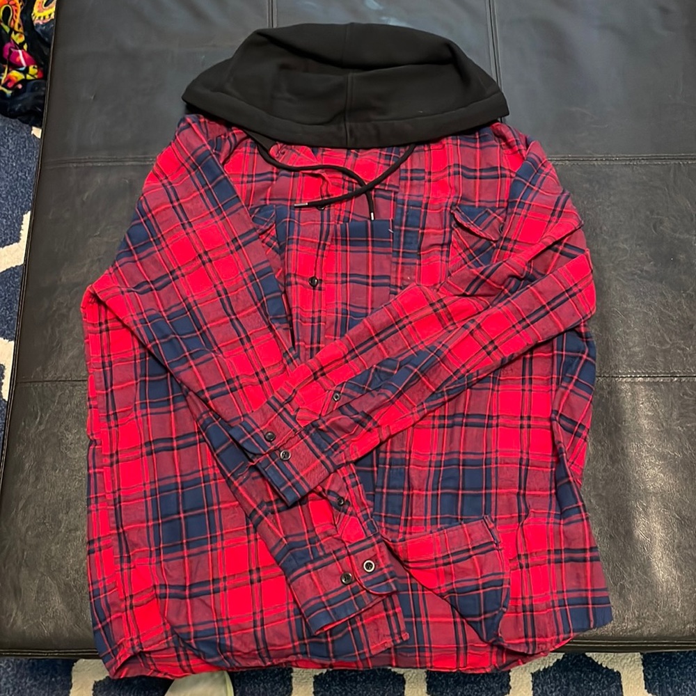 Plaid button up with a hoodie
